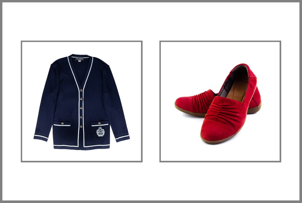 St.John navy blue sweater And Cranberry suede flats